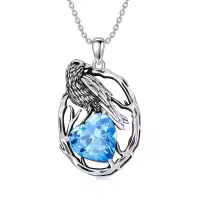 wholesale 925 Sterling Silver Birthstone Raven Necklace for Women-March