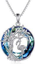 wholesale 925 Sterling Silver Flamingo Tree of Life Blue Crystal Pendant Necklace-0-0
