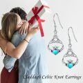 wholesale 925 Sterling Silver Turquoise Heart Claddagh Drop Earrings with Celtic Knots Irish  for Women and Girls-0-1