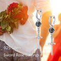 wholesale 925 Sterling Silver Rose and Sword Drop Dangle Earrings Norse Viking s for Women Girls-0-5