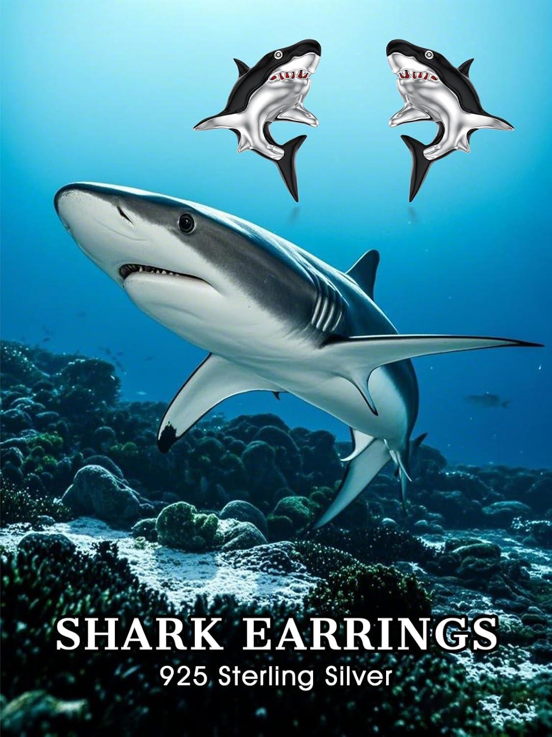 925 Sterling Silver Shark Stud Earrings - Ocean Themed Beach  for Her-0-5