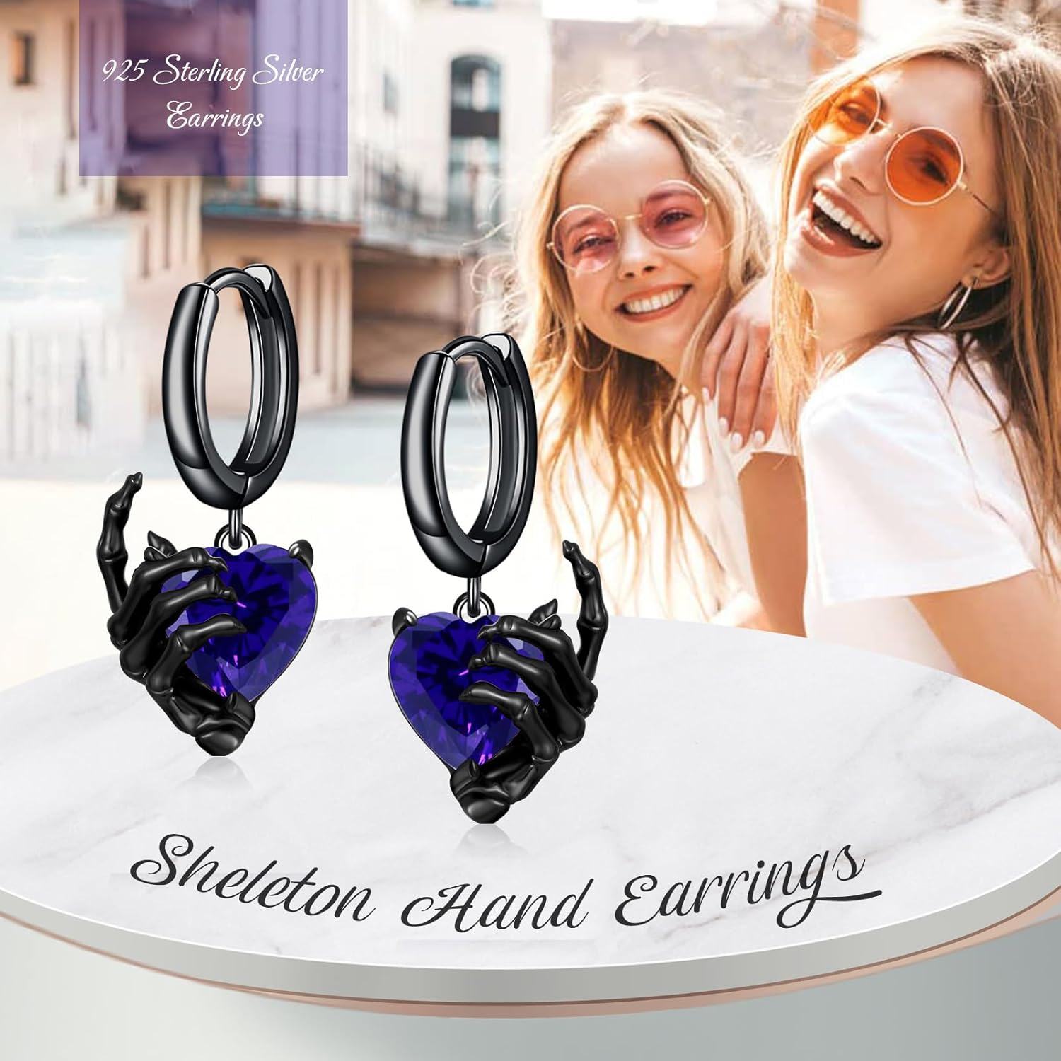 wholesale 925 Sterling Silver Gothic Skull Hand Earrings Hypoallergenic Punk Rock Jewelry for Women Men-0-5