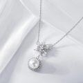 wholesale 925 Sterling Silver Round Freshwater Cultured Pearl & Cubic Zirconia Snowflake Necklace for Women-0-1