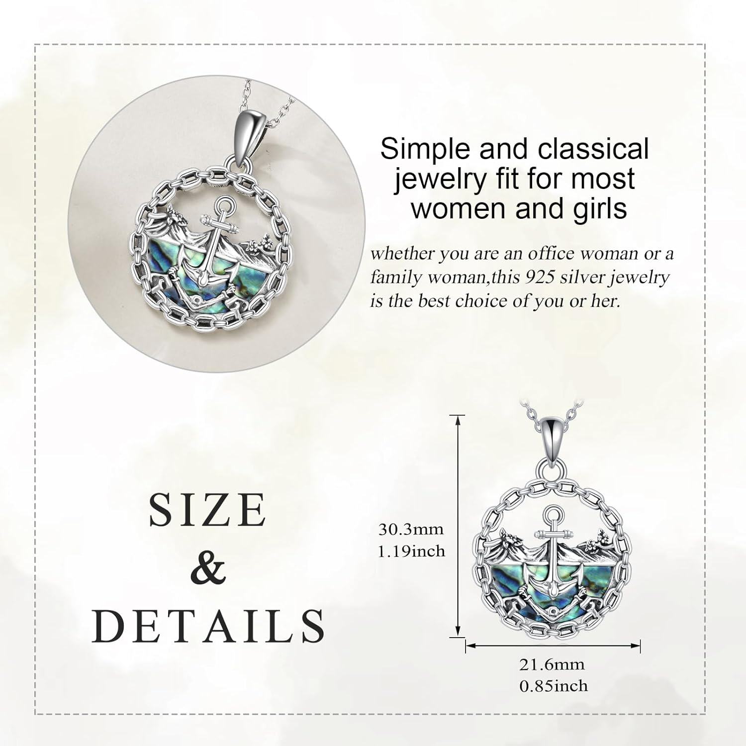 Sterling Silver Anchor Pendant Necklace Jewelry Gift for Women-0-1
