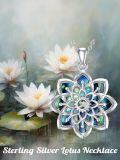 wholesale 925 Sterling Silver Lotus Flower Abalone Shell & Green Moss Agate Pendant Necklace-0-2