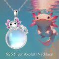 wholesale 925 Sterling Silver Moonstone Axolotl Pendant Necklace with Pink and Purple Accents-0-5