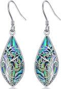 wholesale 925 Sterling Silver Abalone Shell Tree of Life Teardrop Dangle Earrings for Women's Gifts-0-0