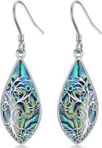 wholesale 925 Sterling Silver Abalone Shell Tree of Life Teardrop Dangle Earrings for Women's Gifts-Abalone Shell B