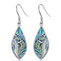 wholesale 925 Sterling Silver Abalone Shell Tree of Life Teardrop Dangle Earrings for Women's Gifts-Abalone Shell B