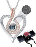 wholesale 18K White Gold Plated Silver & Moissanite 100 Languages I Love You Projection Heart Infinity Necklace with Rose Gift-0-0
