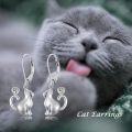 wholesale Sterling Silver Red Heart Cute Cat Dangle Earrings for Women-0-4