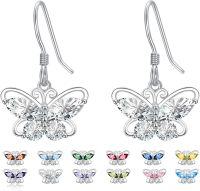 wholesale 925 Sterling Silver Cubic Zirconia 12 Birthstone Butterfly Dangle Earrings-04-Apr.
