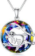 wholesale 925 Sterling Silver Rainbow Crystal Sloth Pendant Necklace Gift for Women-0-6