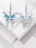 wholesale 925 Sterling Silver Blue Crystal Butterfly Leverback Drop Dangle Earrings for Women-0-3