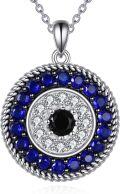 wholesale 925 Sterling Silver Evil Eye Pendant Necklace for Women with Blue Sapphire and Black CZ Amulet Gift-0-0