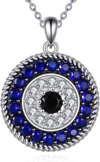 wholesale 925 Sterling Silver Evil Eye Pendant Necklace for Women with Blue Sapphire and Black CZ Amulet Gift-Blue-Evil Eye Necklace