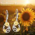 wholesale 925 Sterling Silver Sunflower and Butterfly Drop Earrings for Women-0-3