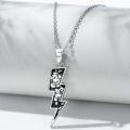 wholesale 925 Sterling Silver Black Enamel Rose Flower with Lightning Bolt Pendant Necklaces for Women Girls s 45cm Chain Length-0-2