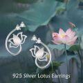 wholesale 925 Sterling Silver Pink Cat's Eye Lotus Flower Stud Earring-0-17