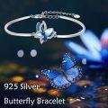 wholesale 925 Sterling Silver Blue Crystal Butterfly Charm Bangle Bracelet for Women-0-4