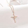 wholesale Rose Gold 925 Sterling Silver Rose Cross Pendant Necklace for Women Christian Jewelry Religious Gifts-0-1