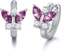 wholesale 925 Sterling Silver Butterfly Earrings Wholesale With Blue And Clear Crystals-PURPLE