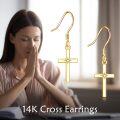 wholesale 14K Gold Diamond Cross Dangle Earrings for Women Religious Gifts-0-1