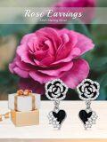 wholesale  925 Sterling Silver Cubic Zirconia Black Rose & Heart Stud Earrings for Women, Valentine's Gift-0-4
