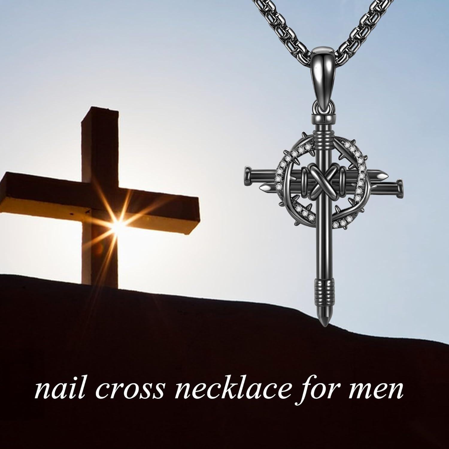 wholesale 925 Sterling Silver Inlay Shell Crucifix Cross Pendant Necklaces with Chain for Men & Women - Religious -0-5