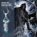 wholesale 925 Sterling Silver Turquoise and Black Obsidian Grim Reaper Skull Pendant Necklace-0-4
