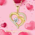 wholesale 14K Gold Heart-Shaped Diamond Pendant Necklace for Women - 2 Sizes Available-0-4
