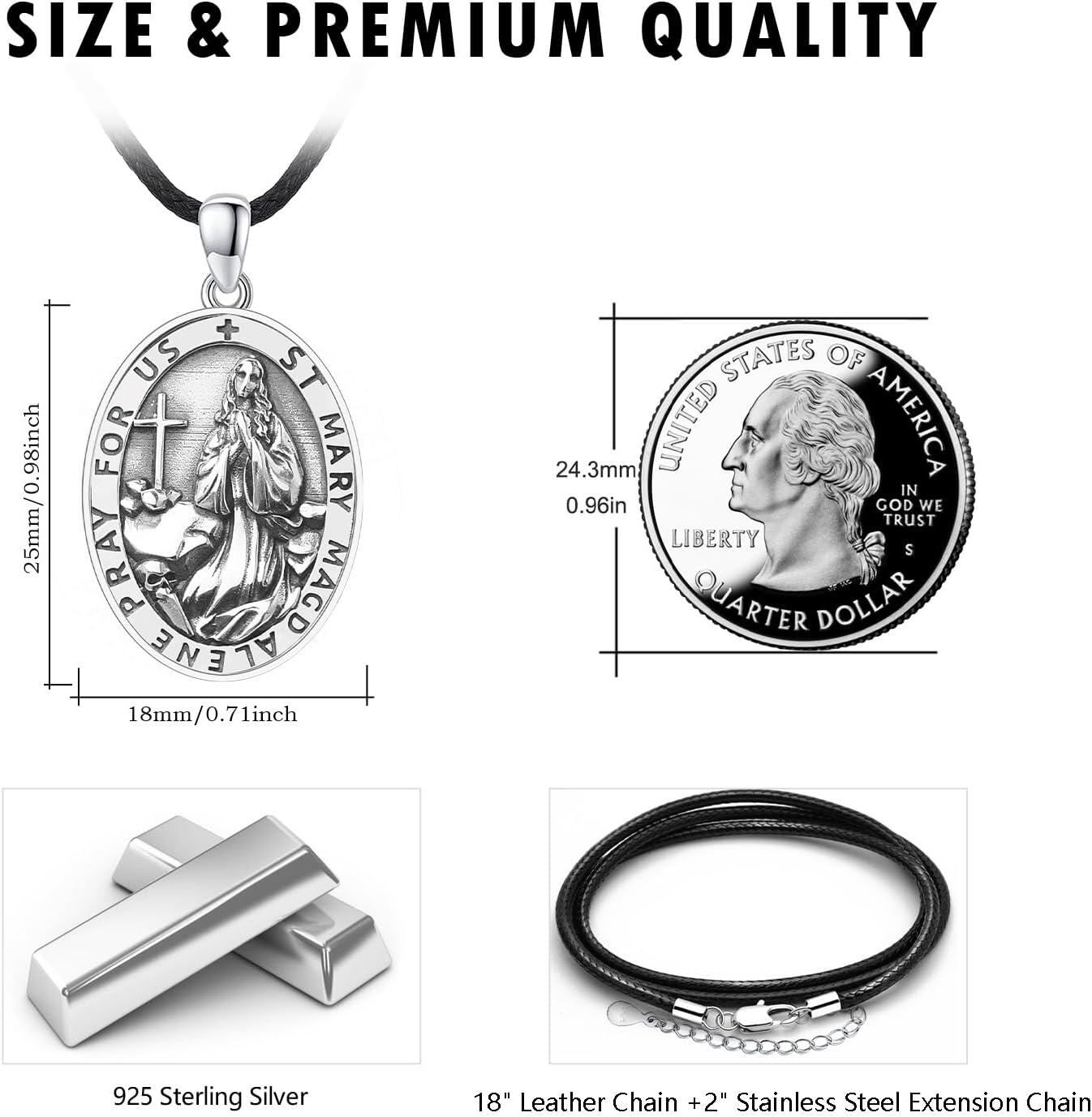 wholesale 925 Sterling Silver St Mary Magdalene Medal Necklace Pendant with Cross and Stone Charm-0-3