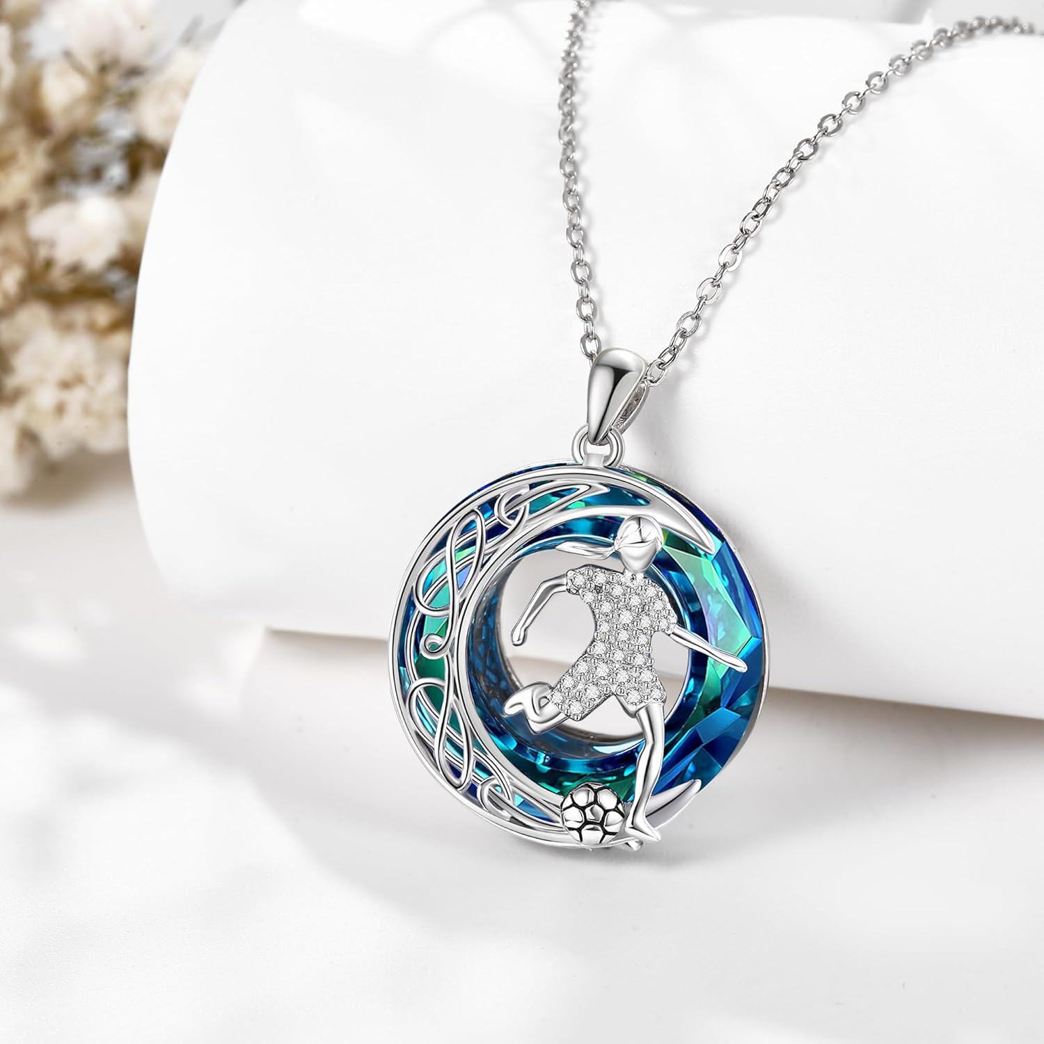 wholesale 925 Sterling Silver Soccer Player Pendant Necklace Sporty s for Women-0-3