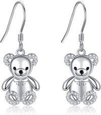 wholesale 925 Sterling Silver Teddy Bear Dangle Earrings with Cubic Zirconia Accents-Teddy Bear