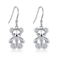 wholesale 925 Sterling Silver Cute Bear Dangle Earrings With Clear Cz Stones And Polished Finish For Women And Girls-Teddy Bear