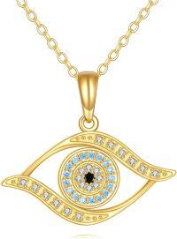 wholesale 14K Gold Evil Eye Pendant Necklace with Blue and White CZ Stones for Women - Protection for Mom-Evil Eye Necklace