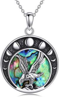 wholesale 925 Sterling Silver Round Abalone Shell Pendant with Flying Bird Design Necklace-Eagle Necklace