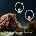 wholesale 925 Sterling Silver Rose Gold Plated Octopus Hoop Earrings for Women Girls  48mm Diameter-0-5