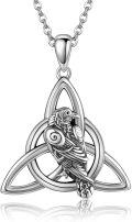wholesale 925 Sterling Silver Raven Triquetra Celtic Knot Pendant Necklace Irish Good Luck Jewelry for Women-0-0