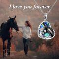 wholesale 925 Sterling Silver Black Enamel Horse & Girl Heart-Shaped Pendant Necklace w/ Cubic Zirconia Stones for Women-0-21