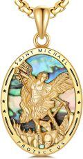 wholesale 925 Sterling Silver Oval Shape Abalone Shell Saint Michael Pendant Necklace  for Men's Religious Gifts-0-0