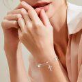 wholesale 925 Sterling Silver Metal Freshwater Pearl Faith Cross Charm Bracelet for Women - Elegant Double Chain Religious-0-3