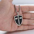 wholesale  & 925 Sterling Silver Knight's Templar Cross Joshua 1:9 Shield Pendant Necklace with Bible Verse Engraving-0-5