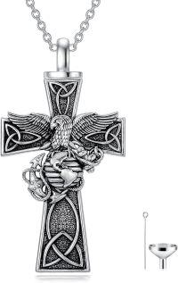 wholesale 925 Sterling Silver Marine Corps Cross Urn Necklace with Funnel and Chain - Mens Memorial Keepsake Jewelry-Cross