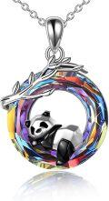 wholesale 925 Sterling Silver Rainbow Crystal Panda on the Moon Pendant Necklace-0-0