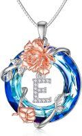 wholesale TOUPOP E Necklaces For Women Sterling Silver Rose Initial Letter Pendant Necklace With Blue Circle Crystal For Her Teen Girls Jewelry Birthday Anniversary Christmas Gifts -0-0