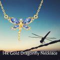 wholesale 14K Gold Blue Crystal Dragonfly Butterfly Pendant Necklace for Women-0-1