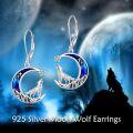 wholesale 925 Sterling Silver Howling Wolf Moon Drop Earrings with Blue Enamel and Stars-0-5