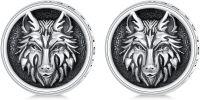 wholesale 925 Sterling Silver Wolf Head Round Stud Earrings - Cute Animal  for Women-Wolf
