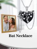 wholesale 925 Sterling Silver Heart with Bat Wings and Crystal Accents Necklace-0-5